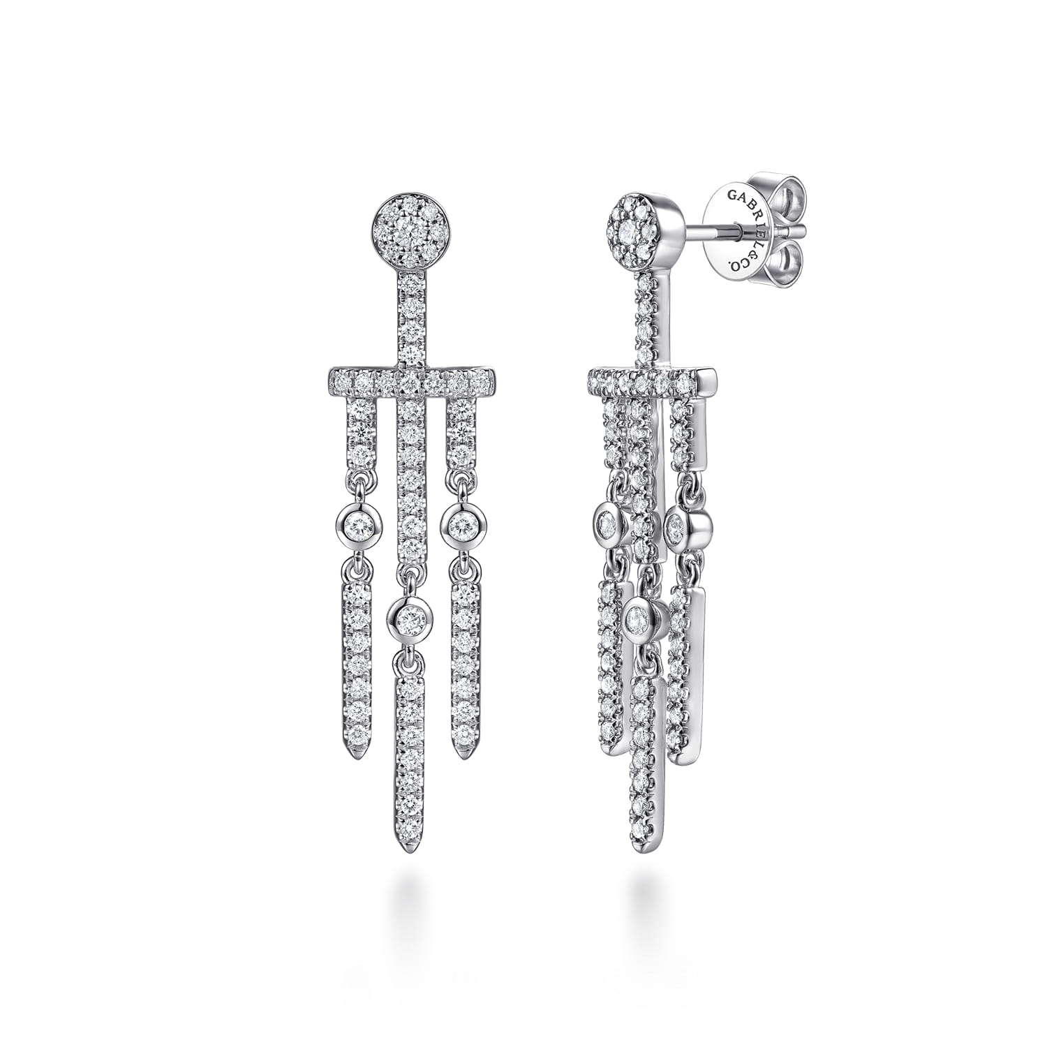 14K White Gold Diamond Drop Chandelier Earrings - 0.75 ct - Shot 1