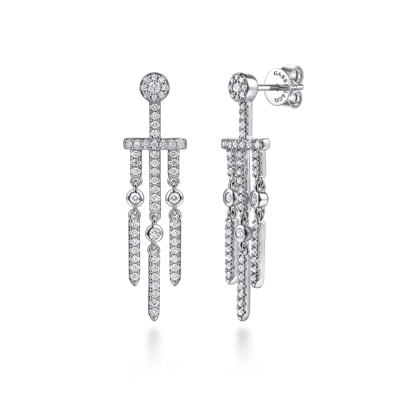 14K White Gold Diamond Drop Chandelier Earrings - 0.75 ct - Shot 1