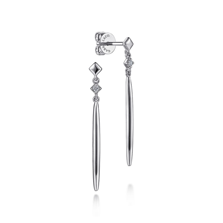 14K White Gold Diamond Drop Earrings - 0.04 ct - Shot 1
