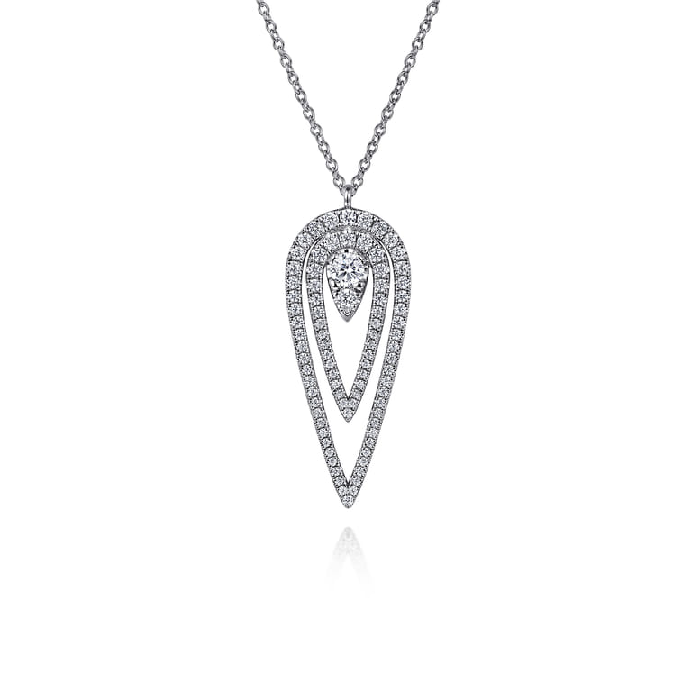 14K White Gold Diamond Drop Elongated Pear Shape Pendant Necklace - 0.83 ct - Shot 1