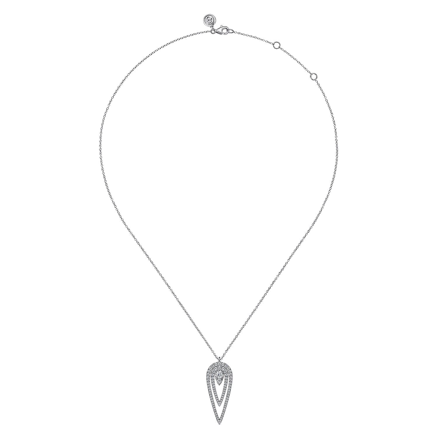 14K White Gold Diamond Drop Elongated Pear Shape Pendant Necklace