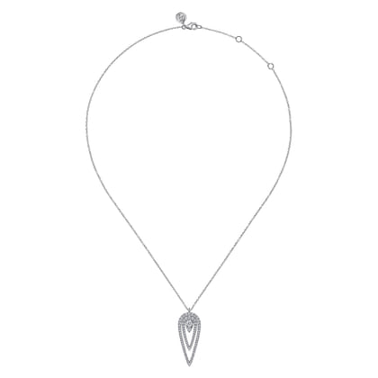 14K White Gold Diamond Drop Elongated Pear Shape Pendant Necklace
