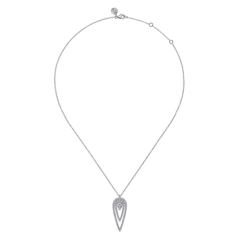 14K White Gold Diamond Drop Elongated Pear Shape Pendant Necklace - 0.83 ct - Shot 2