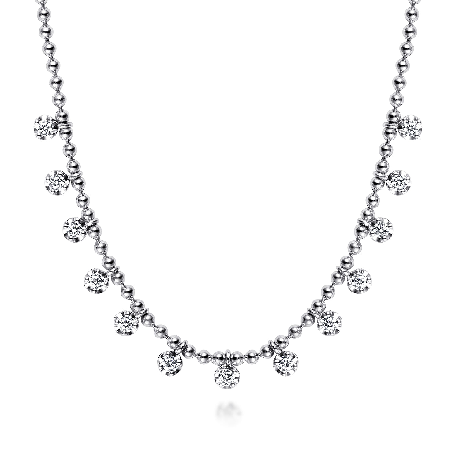 14K White Gold Diamond Drop Station Necklace - 0.5 ct - Shot 1