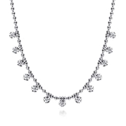 14K White Gold Diamond Drop Station Necklace