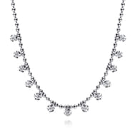 14K White Gold Diamond Drop Station Necklace