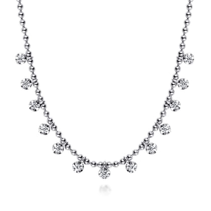 14K White Gold Diamond Drop Station Necklace
