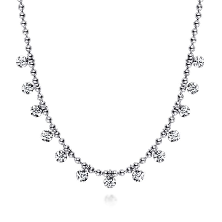 14K White Gold Diamond Drop Station Necklace - 0.5 ct - Shot 1