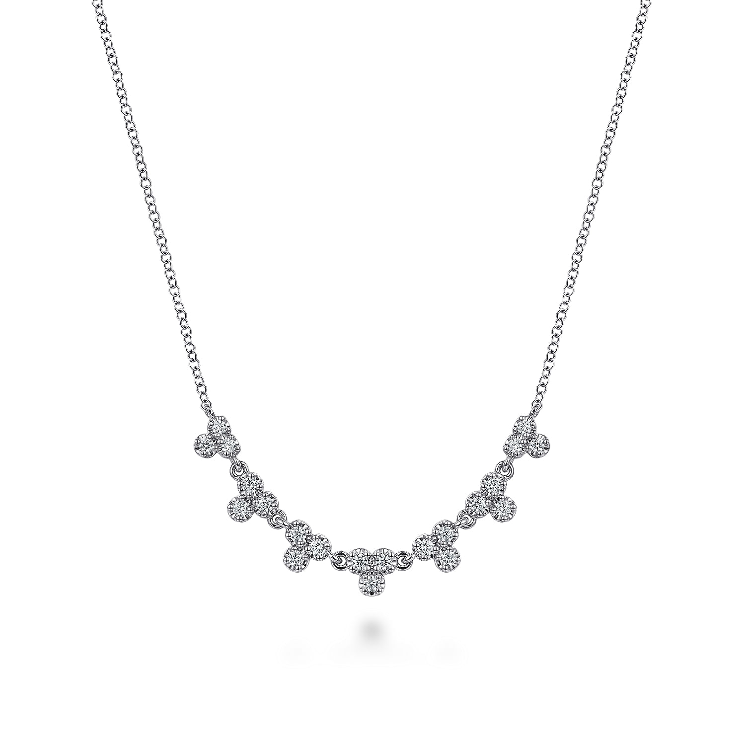 14K White Gold Diamond Droplet Link Necklace