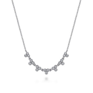 14K White Gold Diamond Droplet Link Necklace