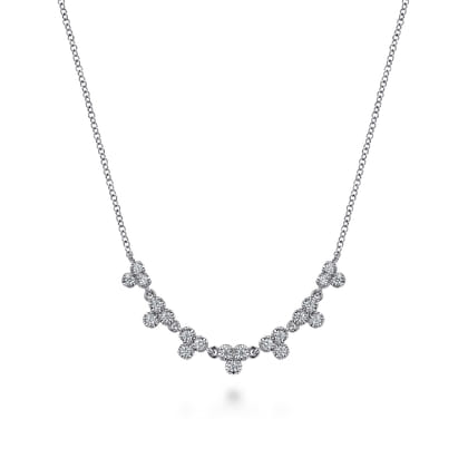 14K White Gold Diamond Droplet Link Necklace