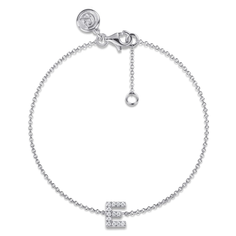 14K White Gold Diamond E Initial Chain Bracelet - 0.08 ct - Shot 1