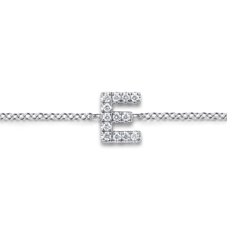 14K White Gold Diamond E Initial Chain Bracelet - 0.08 ct - Shot 2