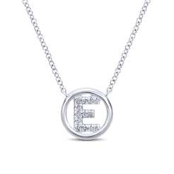 14K White Gold Diamond E Initial Pendant Necklace