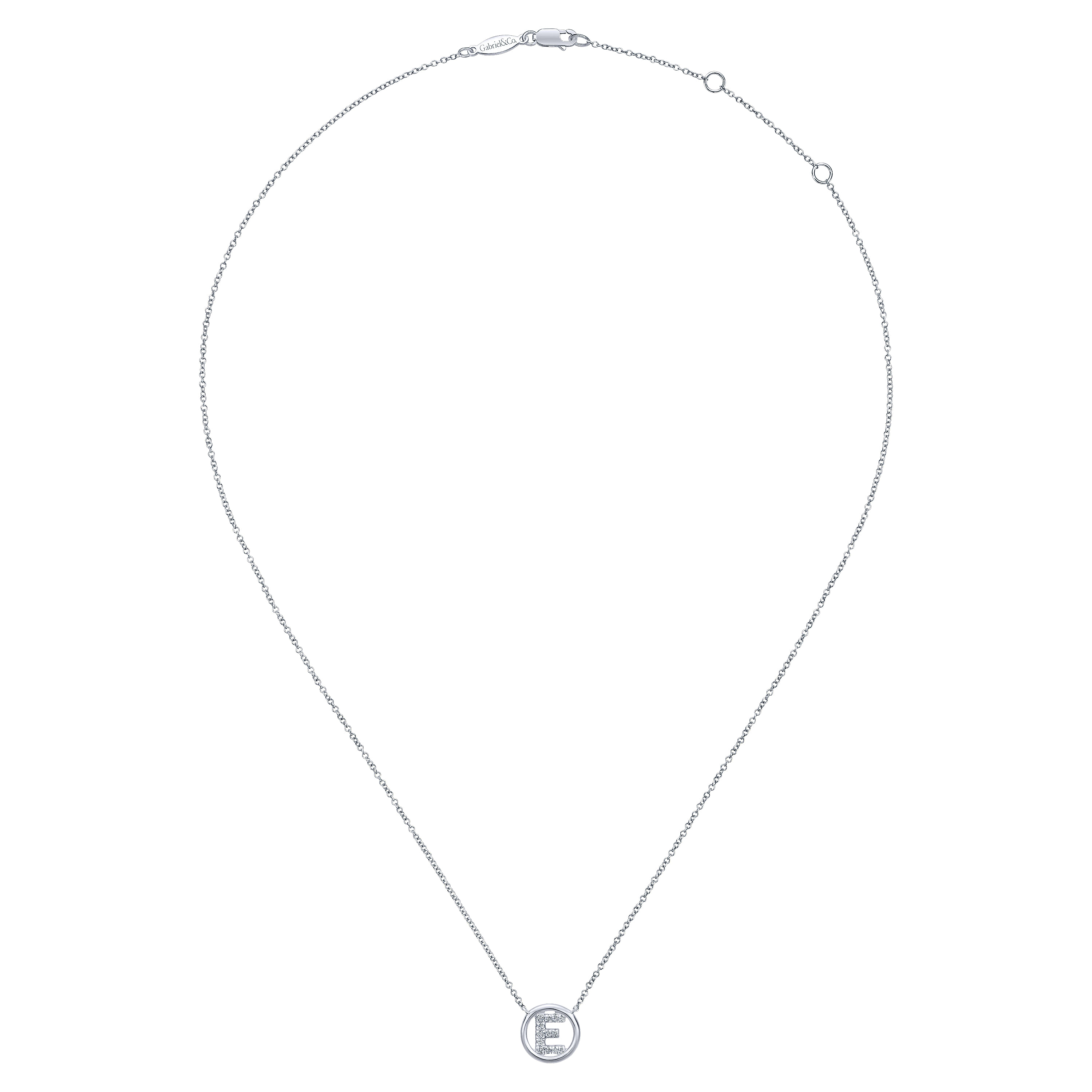 14K White Gold  Diamond E Initial Pendant Necklace - 0.05 ct - Shot 2