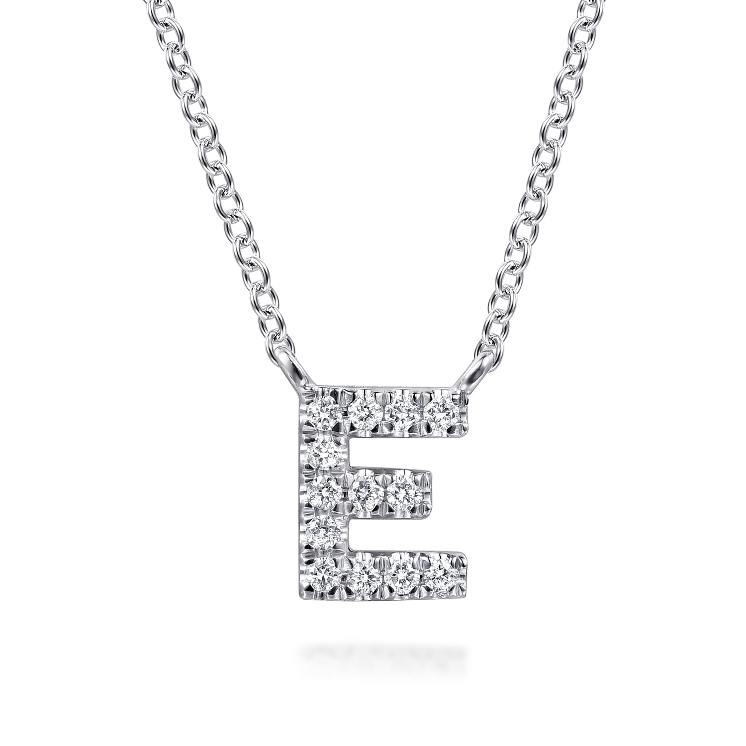 14K White Gold Diamond E Initial Pendant Necklace - 0.08 ct - Shot 1