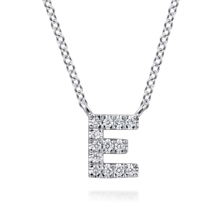 14K White Gold Diamond E Initial Pendant Necklace - 0.08 ct - Shot 1