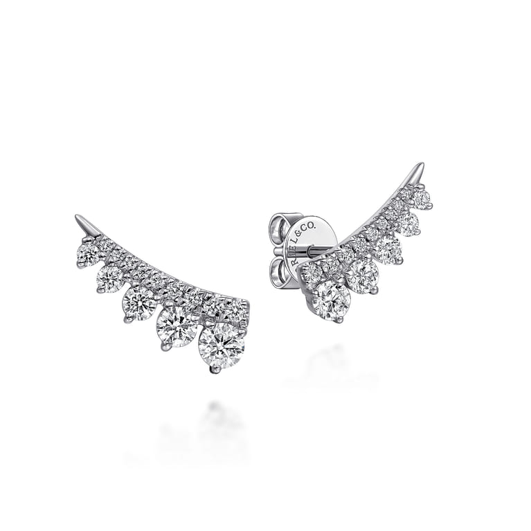 14K White Gold Diamond Ear Climber Earrings - 0.75 ct - Shot 1