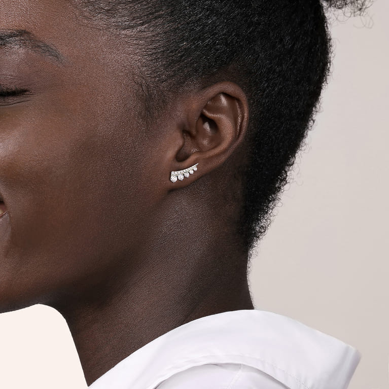 14K White Gold Diamond Ear Climber Earrings - 0.75 ct - Shot 2