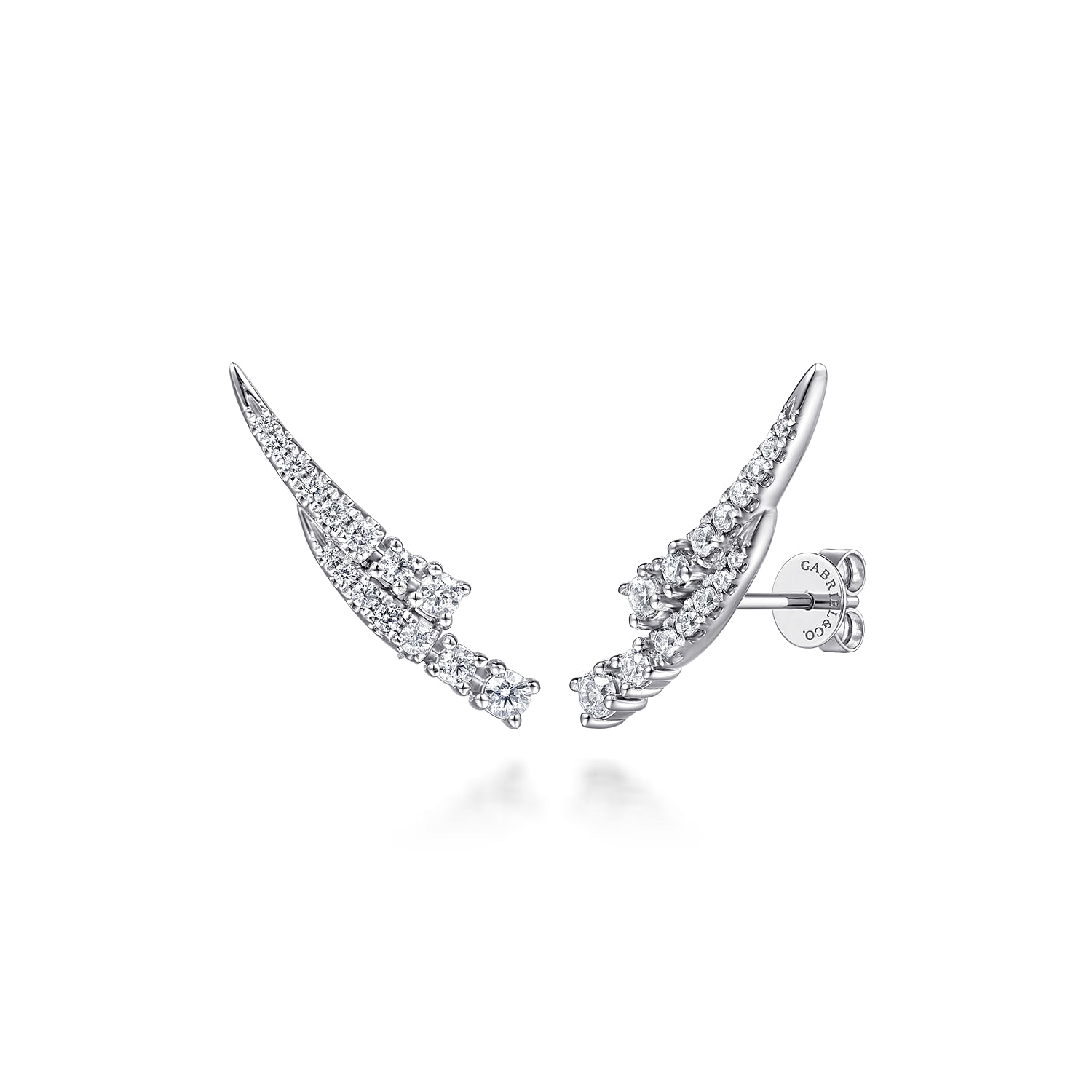 14K White Gold Diamond Ear Climber Earrings