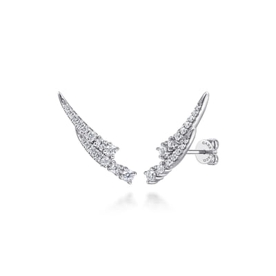 14K White Gold Diamond Ear Climber Earrings