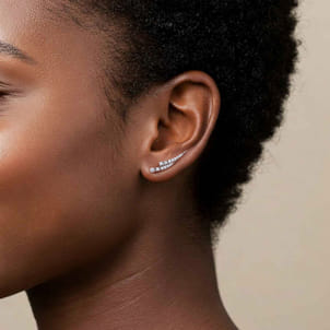 14K White Gold Diamond Ear Climber Earrings