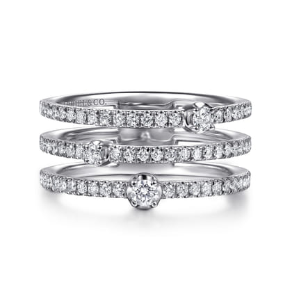 14K White Gold Diamond Easy Stackable Ring