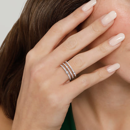 14K White Gold Diamond Easy Stackable Ring