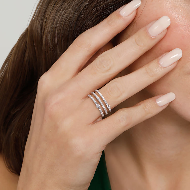 14K White Gold Diamond Easy Stackable Ring