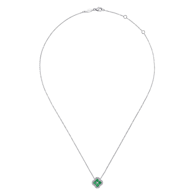 14K White Gold Diamond  Emerald Clover Pendant Necklace - 0.16 ct - Shot 2