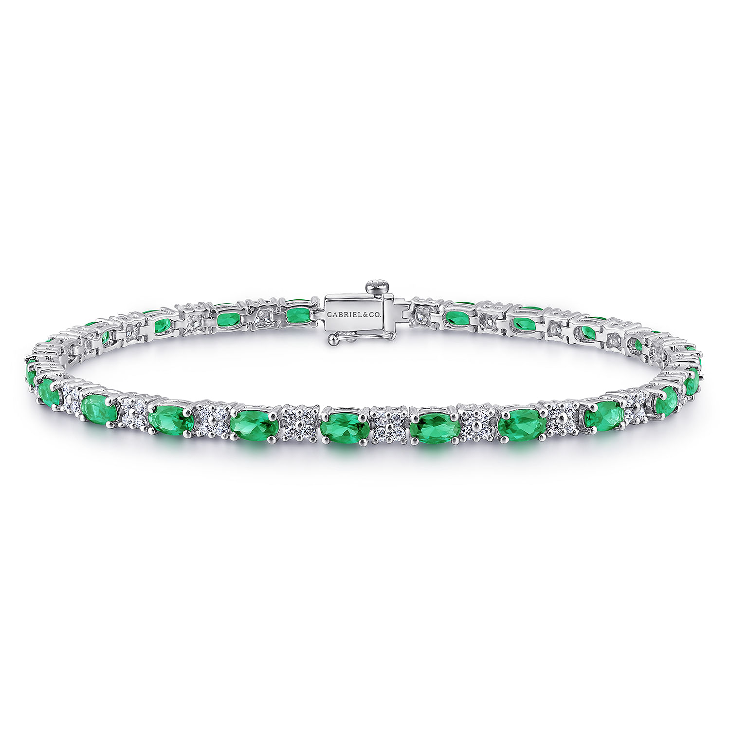14K White Gold Diamond  Emerald Tennis Bracelet - 1.1 ct - Shot 1