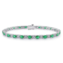 14K White Gold Diamond  Emerald Tennis Bracelet