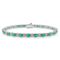 14K White Gold Diamond  Emerald Tennis Bracelet