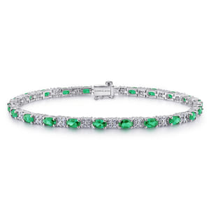 14K White Gold Diamond  Emerald Tennis Bracelet