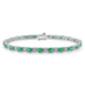 14K White Gold Diamond  Emerald Tennis Bracelet - 1.1 ct