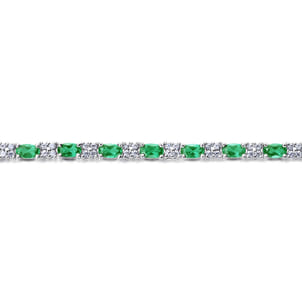 14K White Gold Diamond  Emerald Tennis Bracelet
