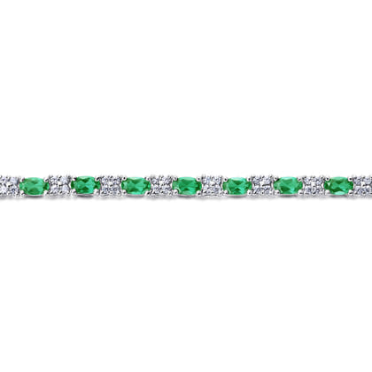 14K White Gold Diamond  Emerald Tennis Bracelet