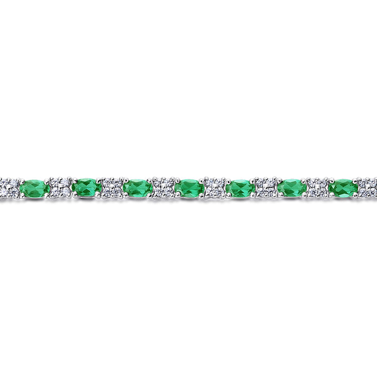 14K White Gold Diamond  Emerald Tennis Bracelet
