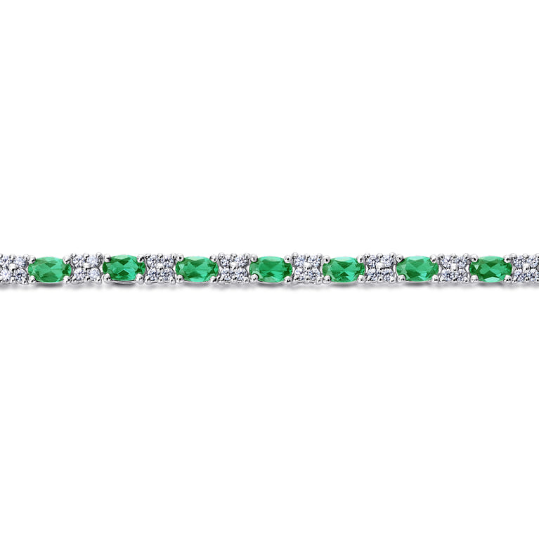 14K White Gold Diamond  Emerald Tennis Bracelet - 1.1 ct - Shot 2