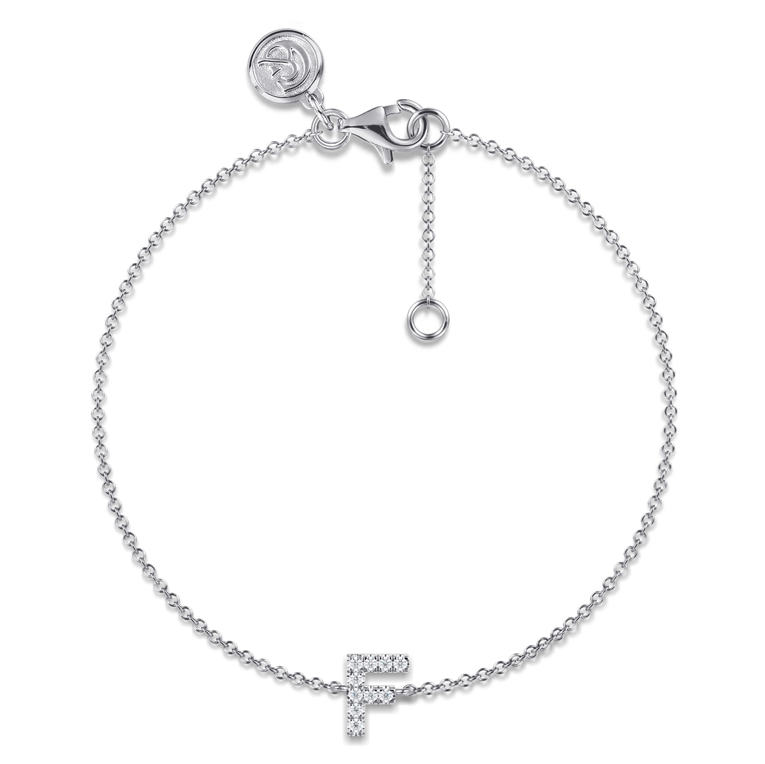 14K White Gold Diamond F Initial Chain Bracelet