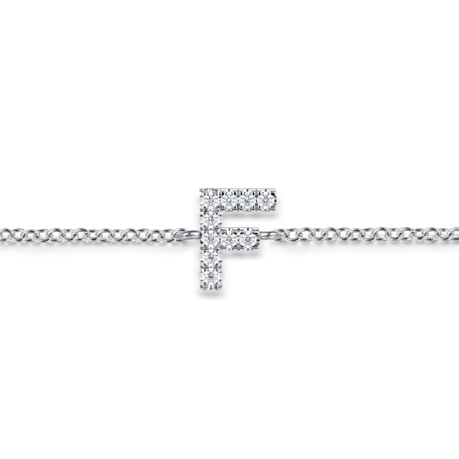 14K White Gold Diamond F Initial Chain Bracelet