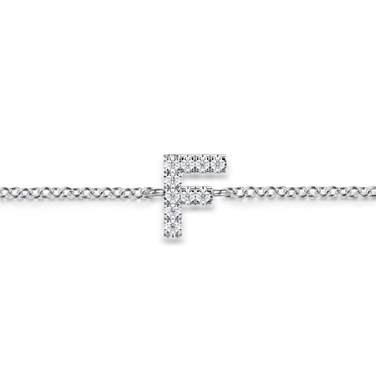 14K White Gold Diamond F Initial Chain Bracelet - 0.06 ct - Shot 2