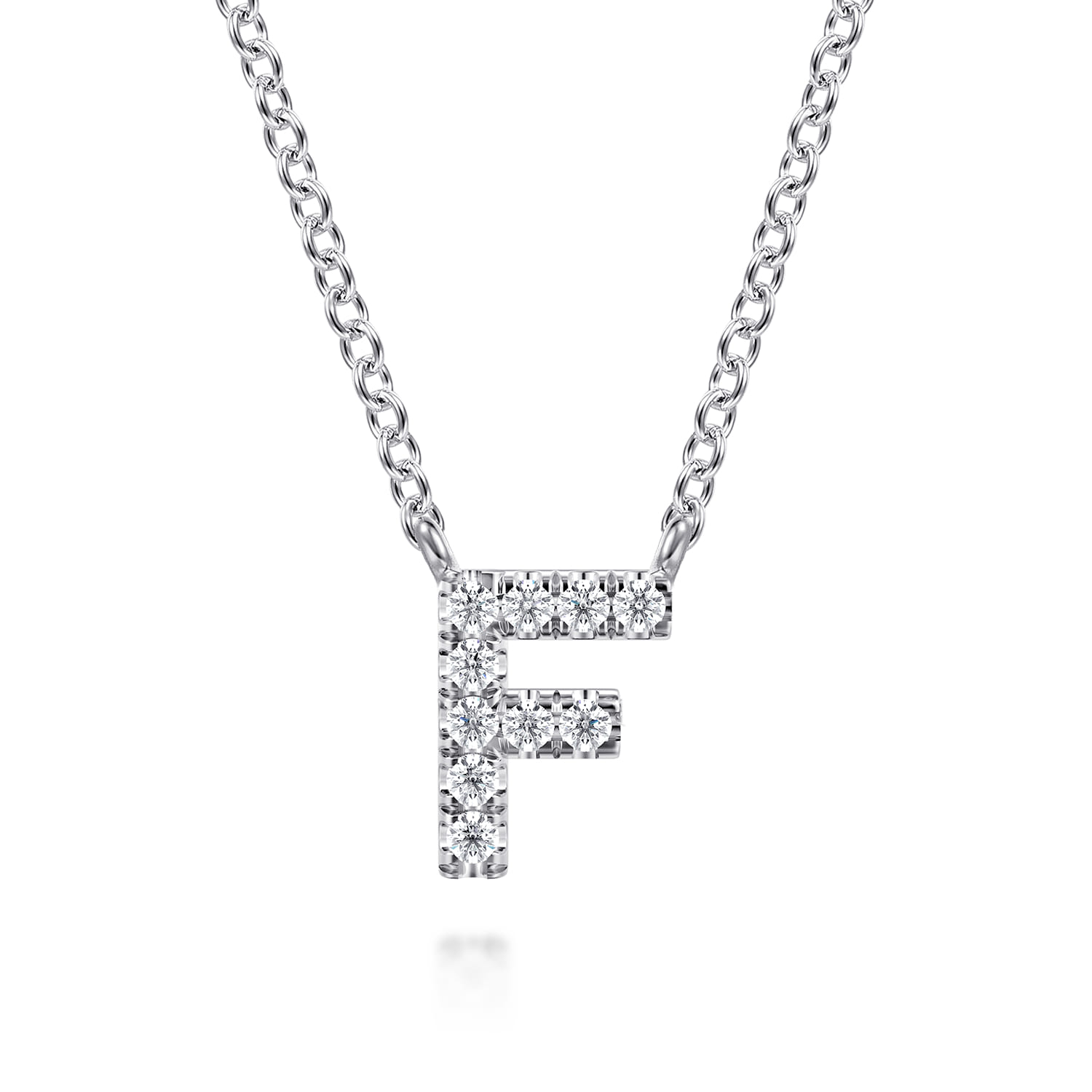 14K White Gold Diamond F Initial Pendant Necklace - 0.06 ct - Shot 1