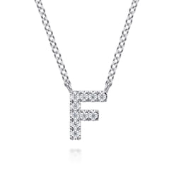 14K White Gold Diamond F Initial Pendant Necklace
