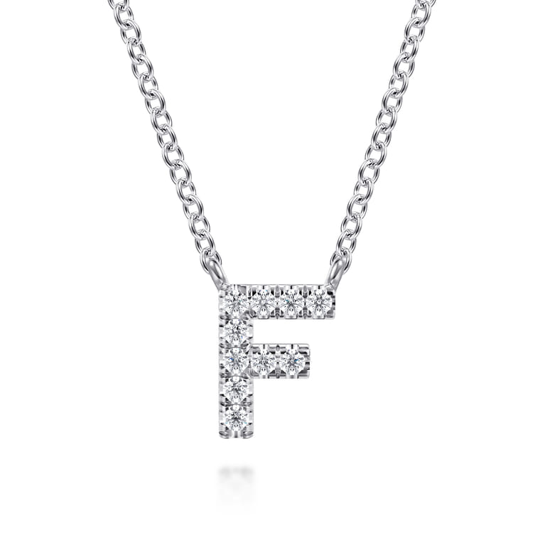 14K White Gold Diamond F Initial Pendant Necklace - 0.06 ct - Shot 1
