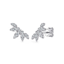 14K White Gold Diamond Fake Marquise Ear Climber Stud Earrings