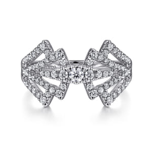 14K White Gold Diamond Fan Corset Ring