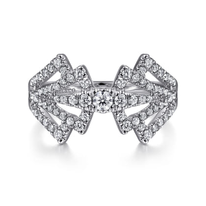 14K White Gold Diamond Fan Corset Ring