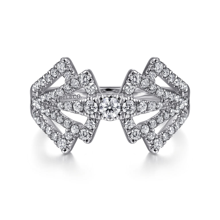 14K White Gold Diamond Fan Corset Ring - 0.6 ct - Shot 1