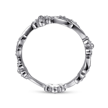 14K White Gold Diamond Floral Contoured Stackable Ring